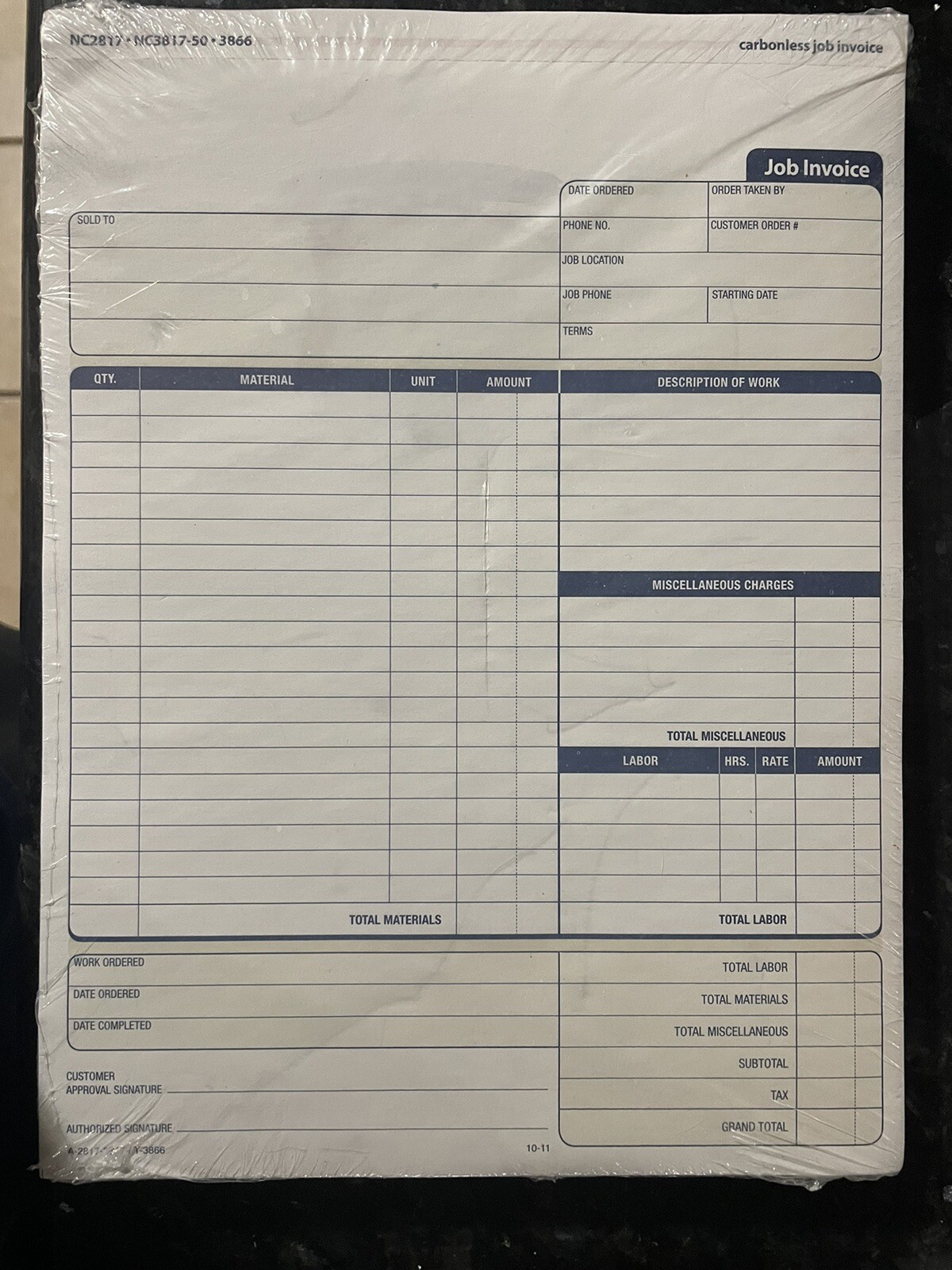 Adams Job Invoice Forms 2-Part Corbels 100 St./BK 8-1/2″x11-7/16″ NC2817
