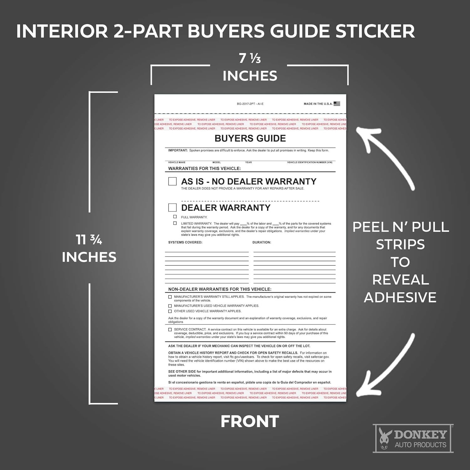 2-part Buyers Guide Form – Adhesive Tape – English – As Is – Warranty (100 Per