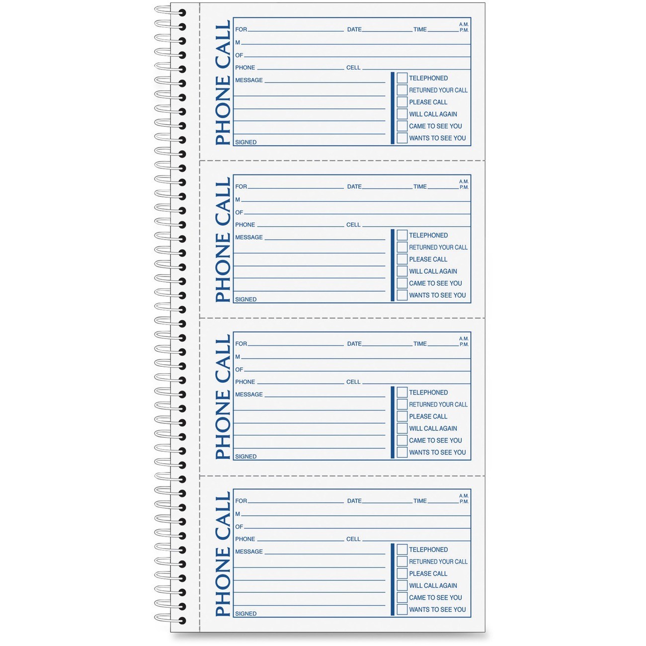 Adams SC1154D Spiral Bound Phone Message Book 400 Sheets 11×5.25