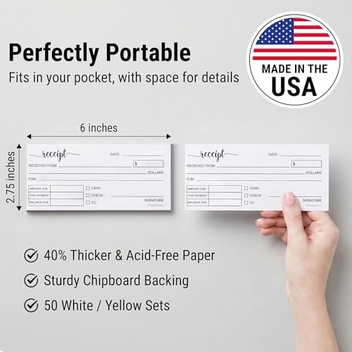 Receipt Book with Carbon Copies for Small Boutique Business, 2-Part Carbonless
