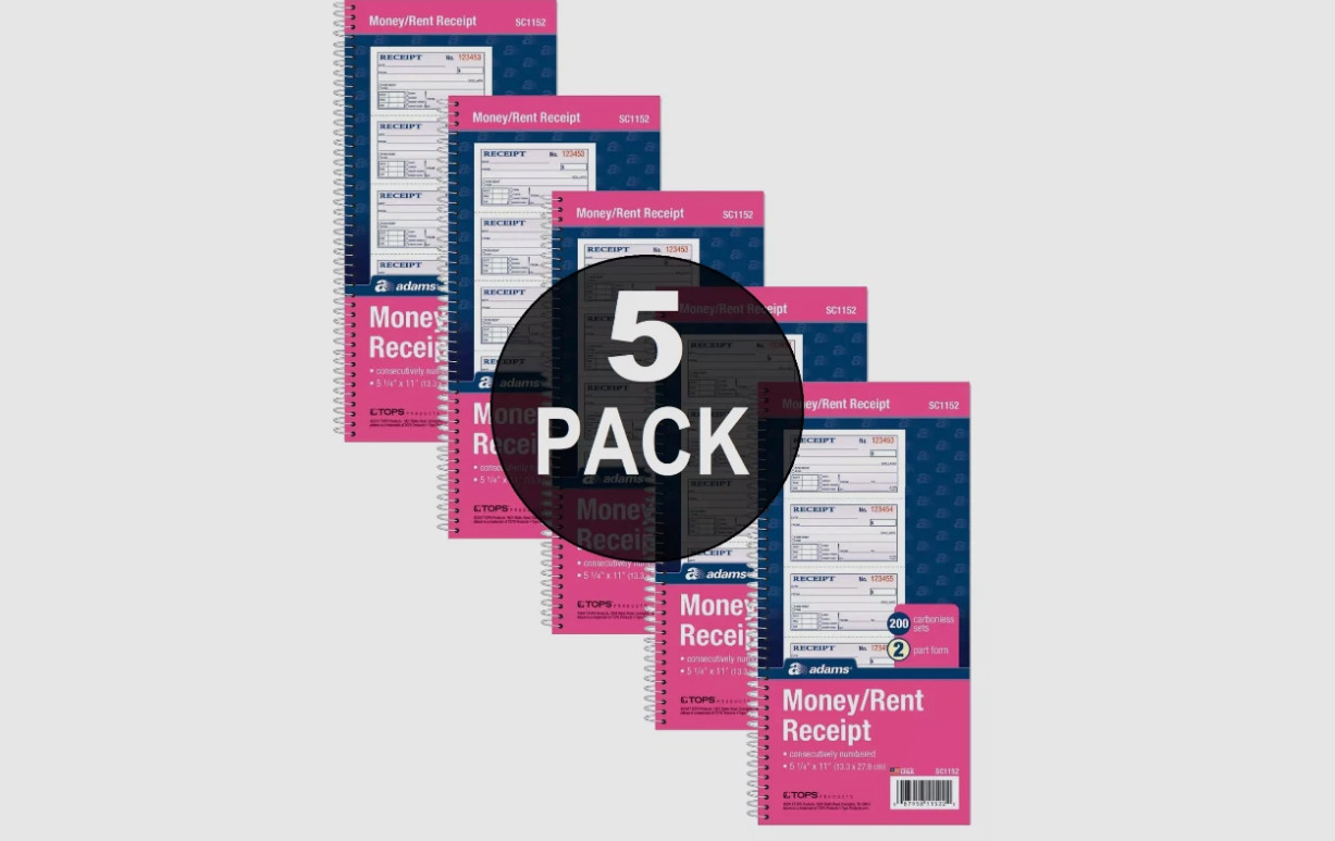 Adams SC1152 Carbonless Receipt Book, 5″ x 11″, 2-Part, 200 Sets 5 Pack New