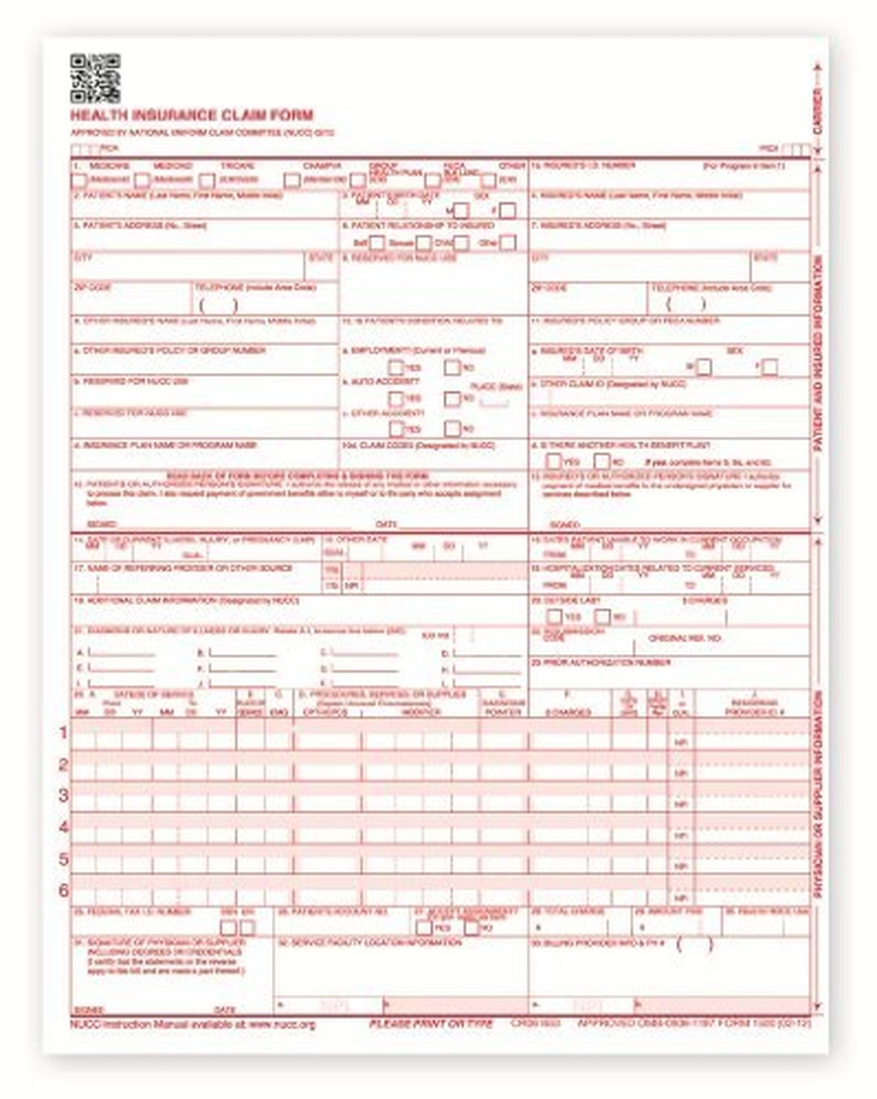 New CMS 1500 Claim Forms – HCFA (Version 02/12) (250 Sheets) 250