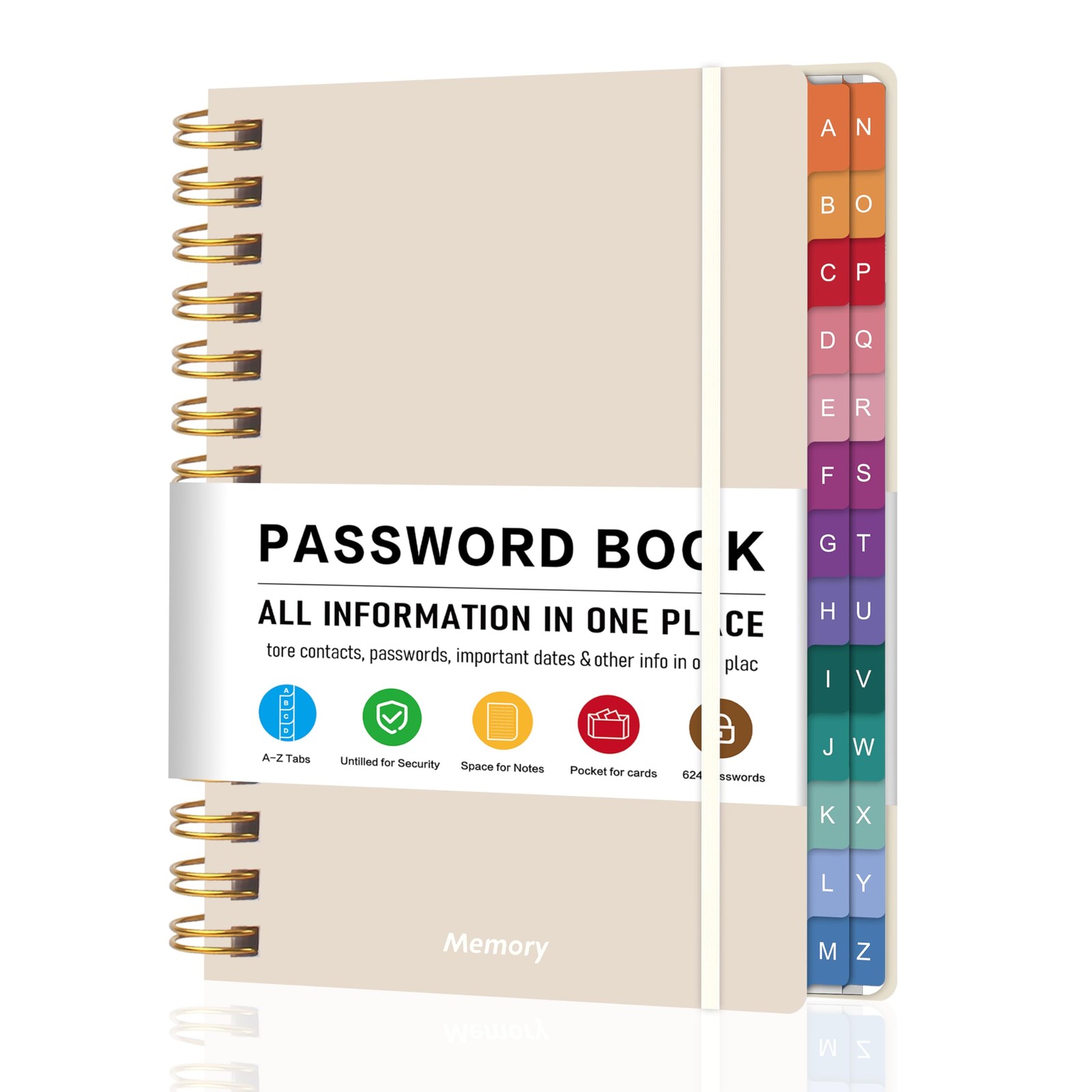 SSpiral Password Book with Alphabetical Tabs & Pocket A5 (5.8″ X 8.2″), Gray