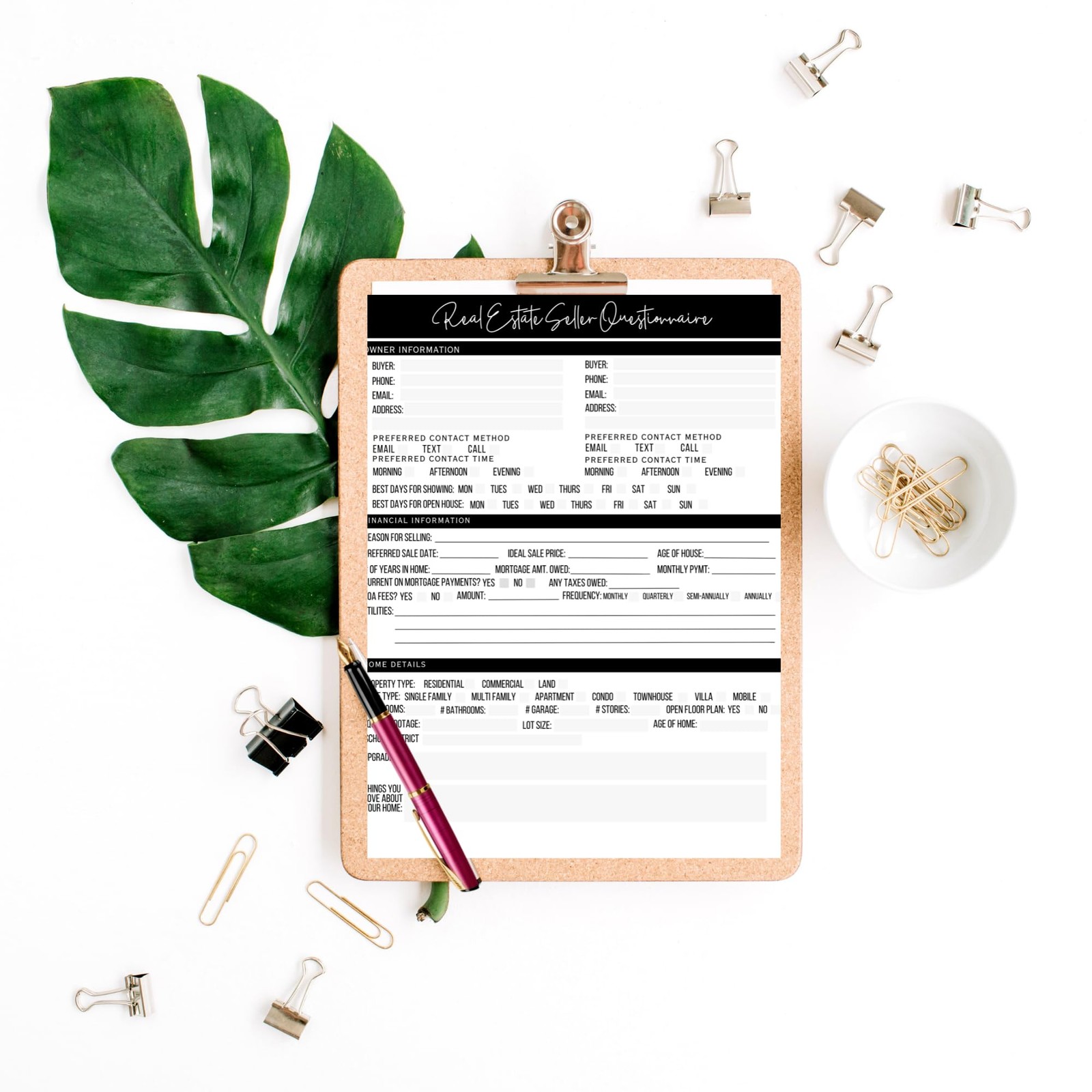 50 PCS Real Estate Buyer Seller Questionnaire Agent Form 8.5×11 Inch Mailer