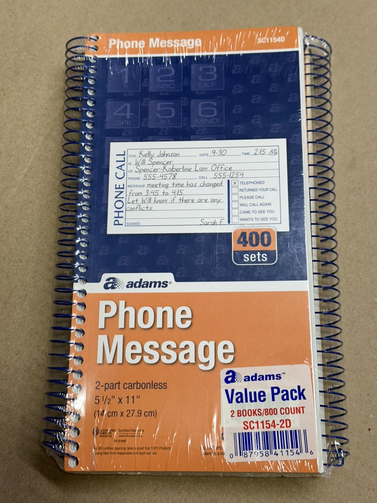 ADAMS PHONE MESSAGE VALUE PACK 2 BOOKS 800 COUNT 2-PART CARBONLESS (SEALED)