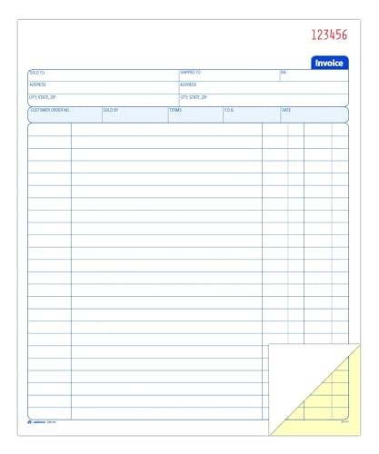 Invoice Book 2 Part Carbonless 8 3/8 x 10 11/16 Inches 50 Sets White Canary For
