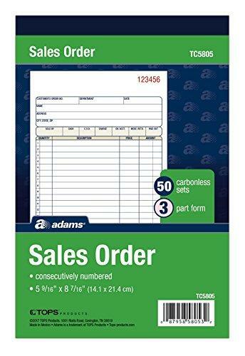 Adams Sales Order Book, 3-Part Carbonless, White/Canary/Pink, 5-9/16″ x 8-7/16″,