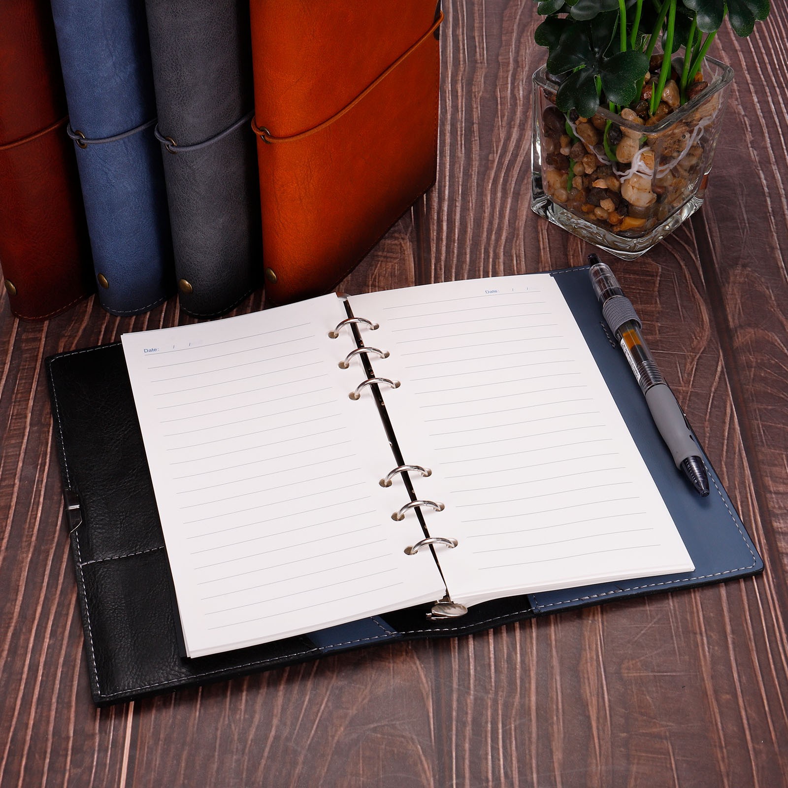 A6 PU Leather Binder Journal Ruled Lined Journal Notebook Black
