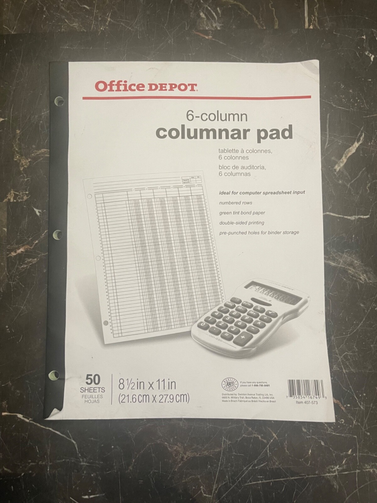 Office Depot Columnar Pad, 6 Columns, 11 x 8.5 Inches, 50 Sheets