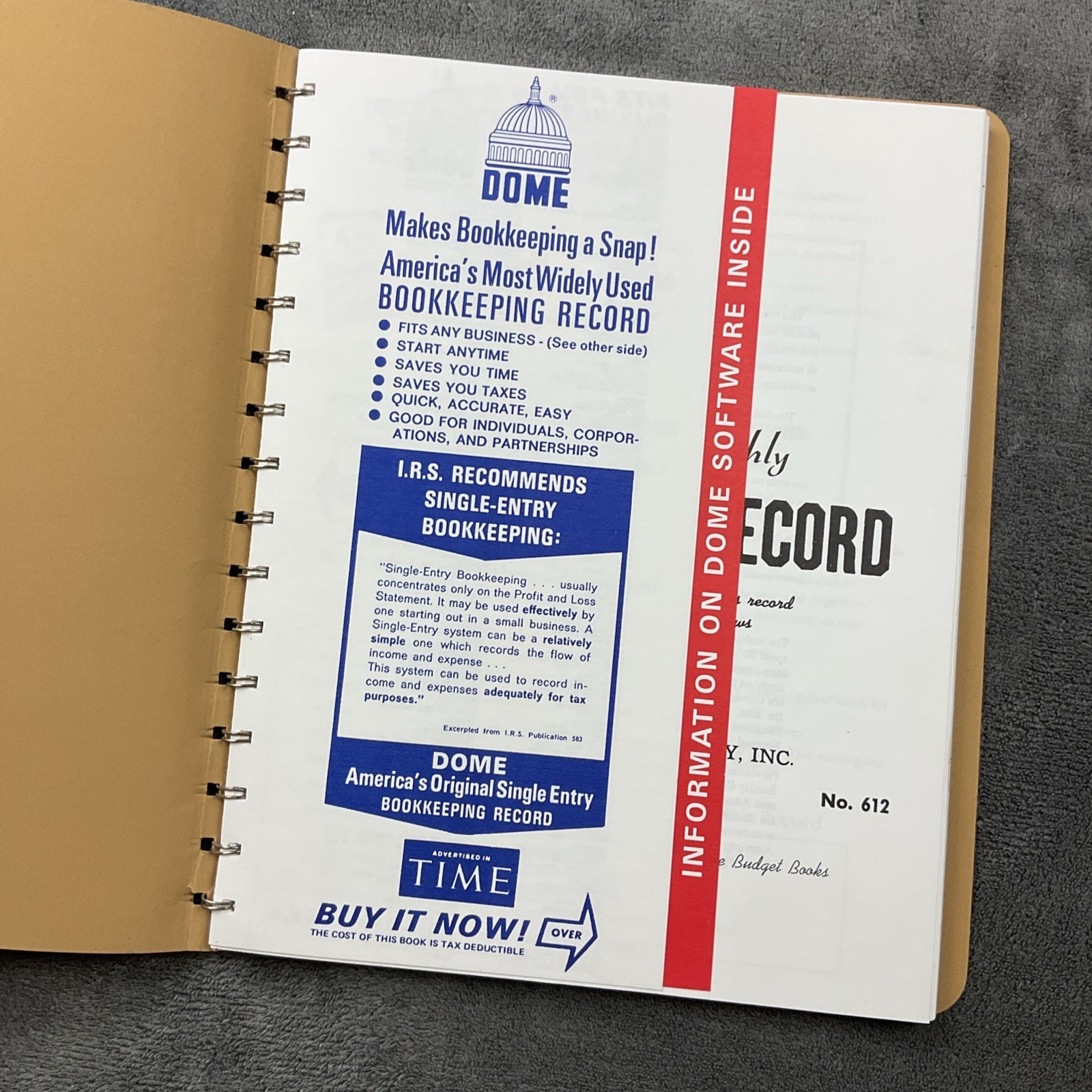 DOME Simplified Monthly Bookkeeping Record Spiral Bound #612 Nicholas Picchione