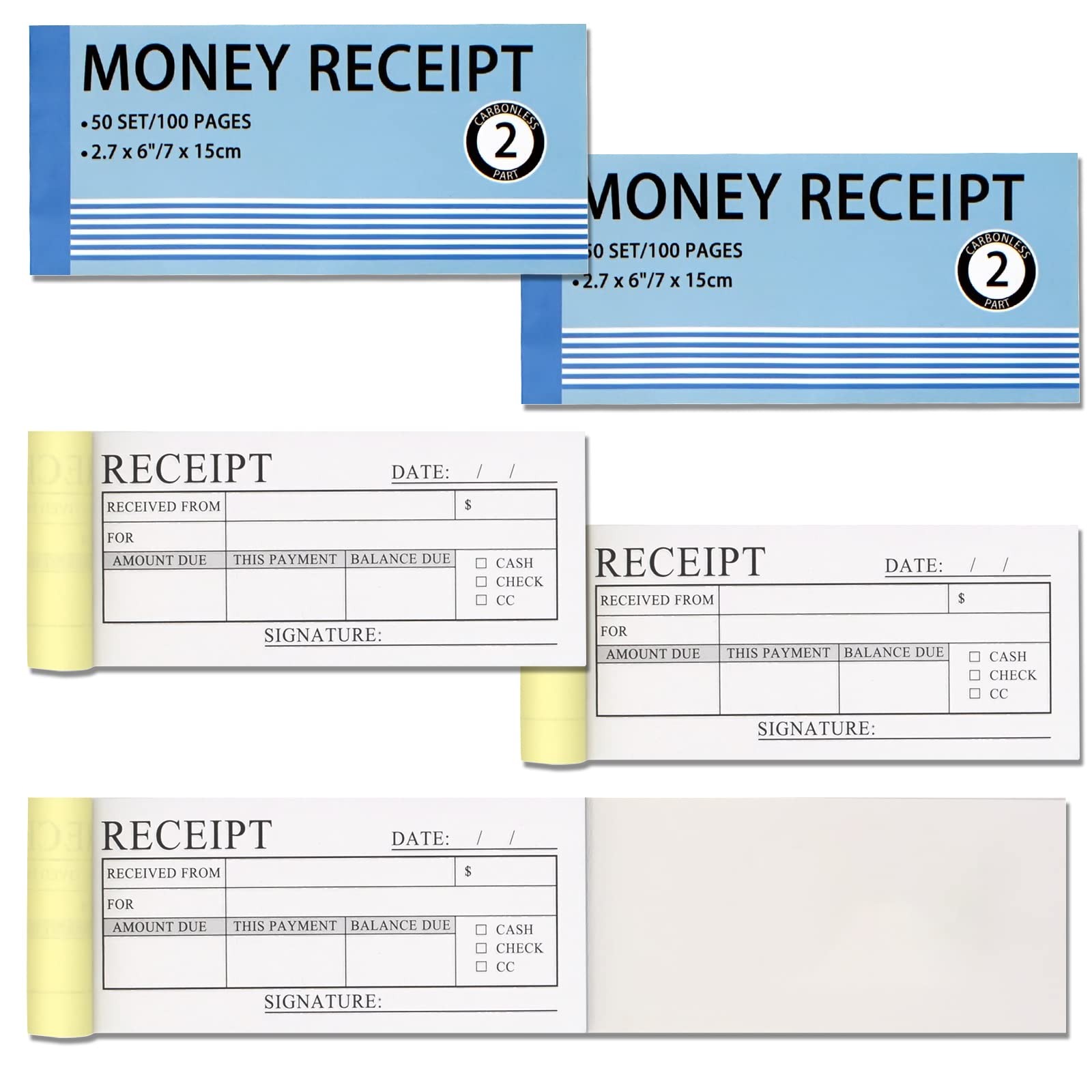 5PCS Money and Rent Receipt Book, 2-Part,Carbonless Copy Receipt Book