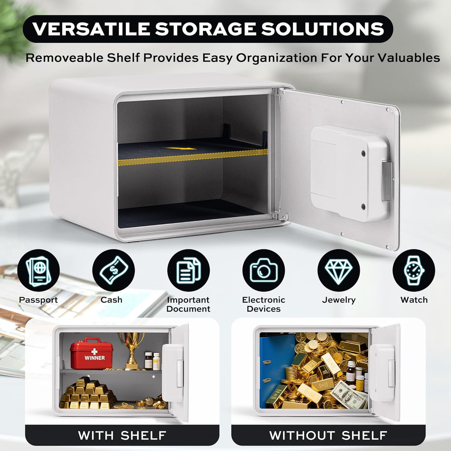 Biometric Safe for Home, 0.6 Cube Feet Auto-Open Fingerprint Safe with Touch Scr