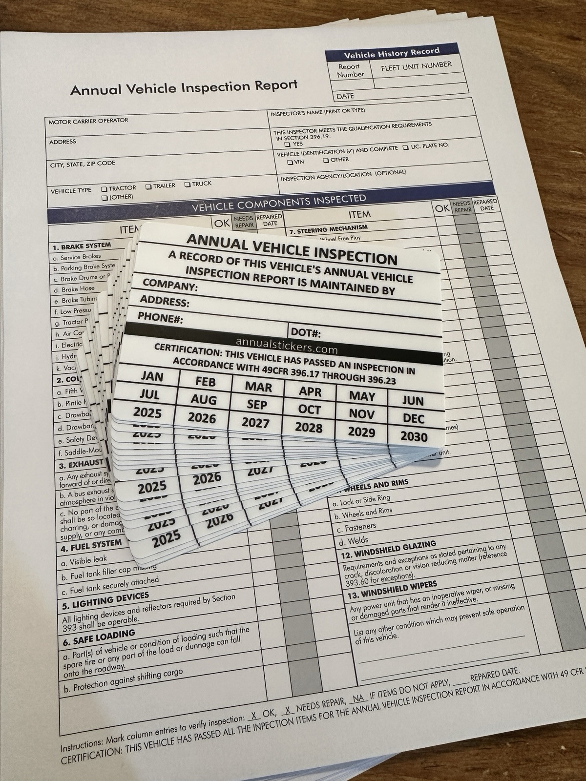 20 Pack Annual Vehicle Inspection Sticker Trucks Trailers Semi & 20 Forms Write