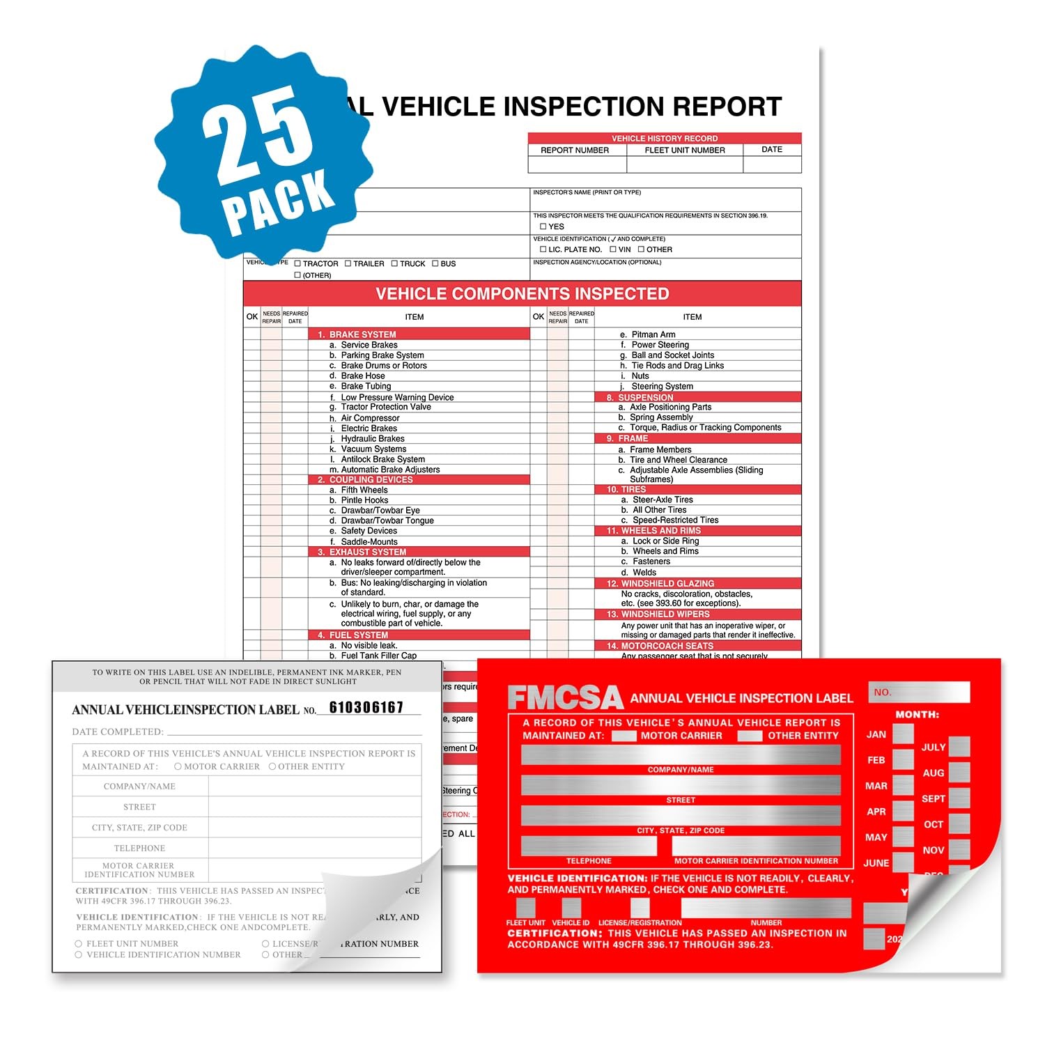 Annual Vehicle Inspection Report Form with Red Exterior Aluminum Inspection L…