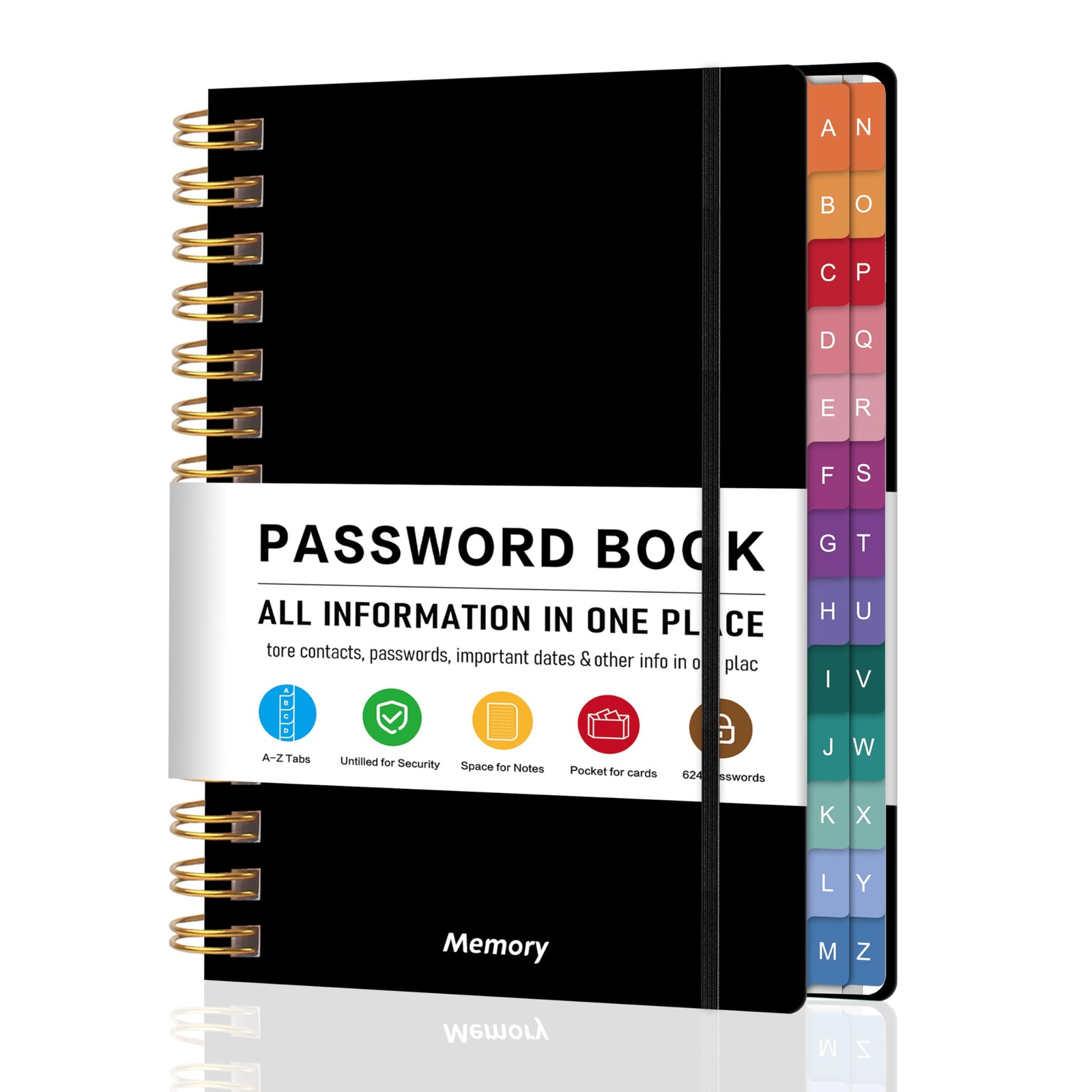 TREES Spiral Password Book with Alphabetical Tabs & A6 （4″ X 5.5″）, Black