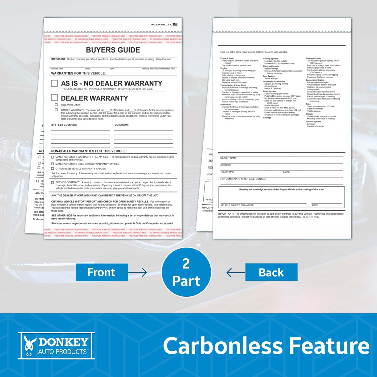 2-part Buyers Guide Form – Adhesive Tape – English – As Is – Warranty (100 Per