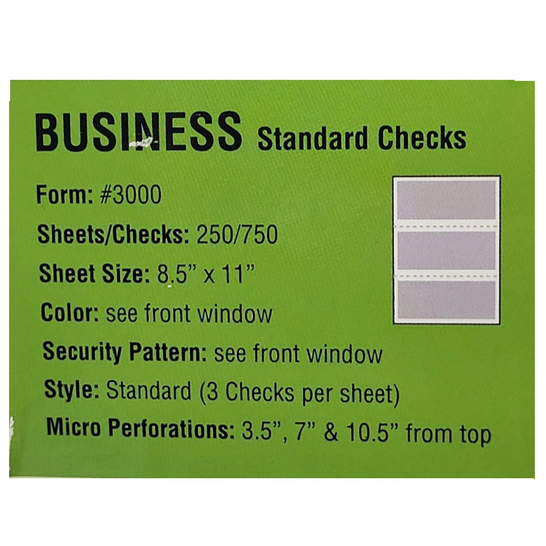 VersaCheck Security Business Check Refills 750 Standard Checks Form #3000