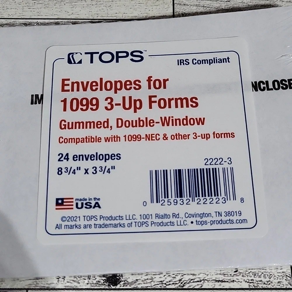Envelopes for 1099 3-Up forms Gummed Double Sided IRS Complaint NEW 24 pack
