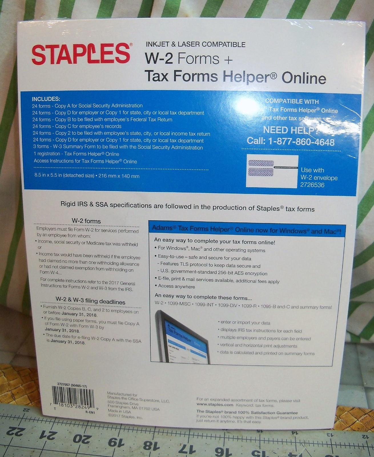 Staples 2017 Tax Forms Helper Online W-2 Forms Kit 24 6 Part Sets Filing PC /Mac