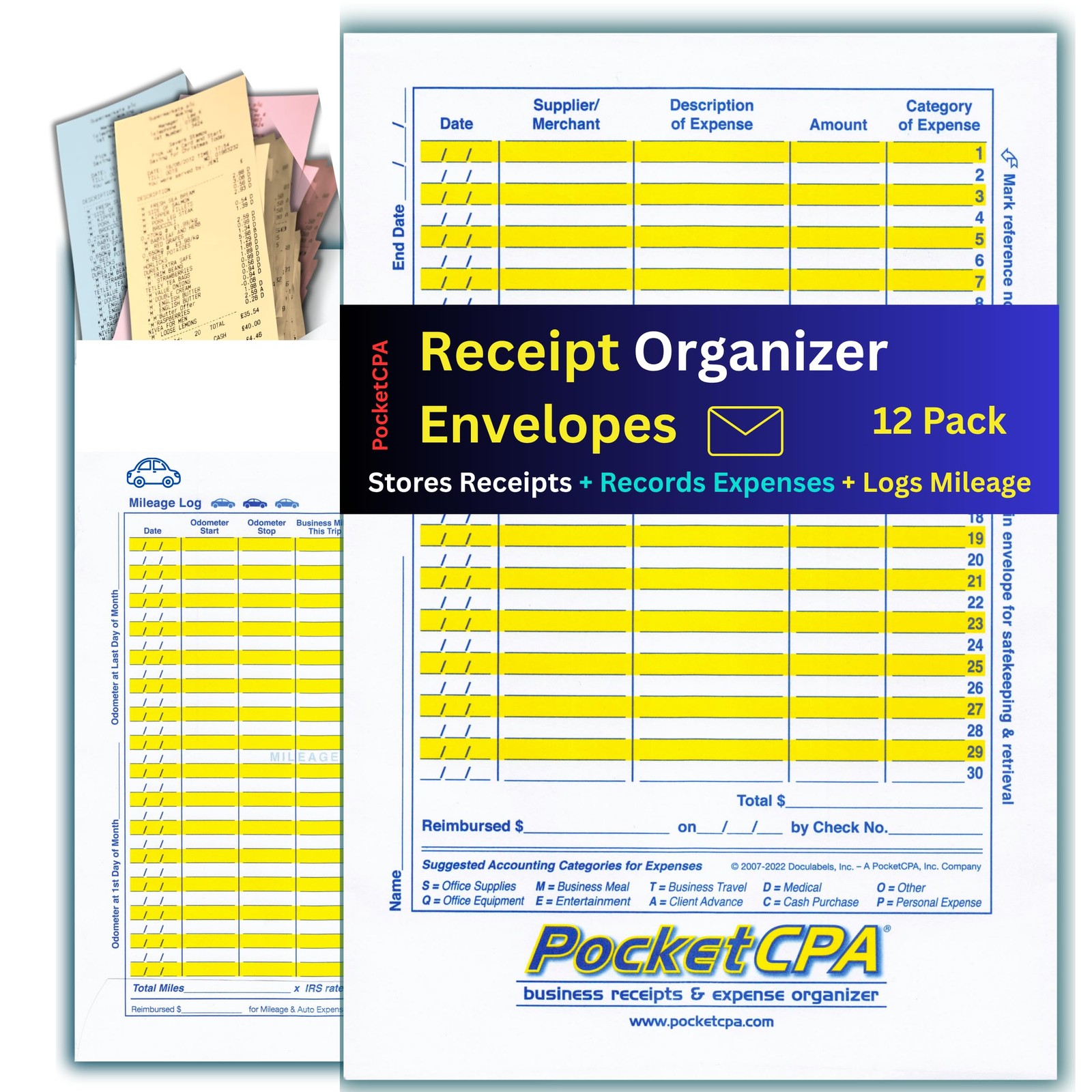 PocketCPA 3-in-1 Receipt Organizer Envelopes with 9.5″H x 6.5″W, White
