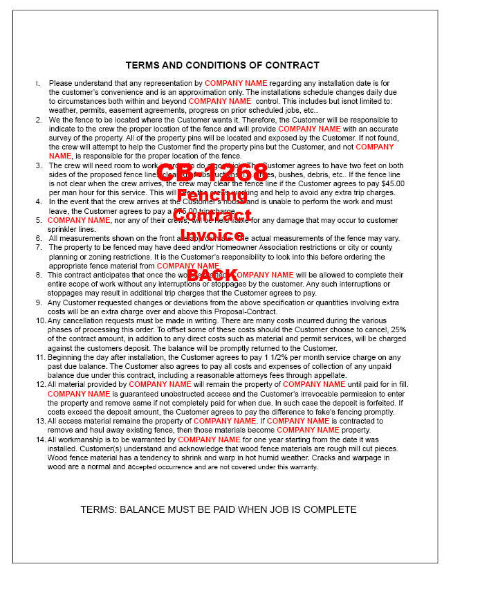 Fencing Work Order Invoice 2 or 3 parts