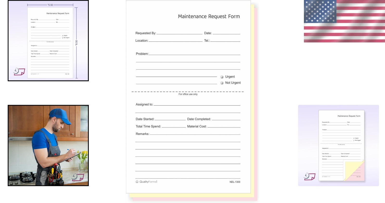 100 Sets Maintenance Request Forms – 3 Part NCR Carbonless;;
