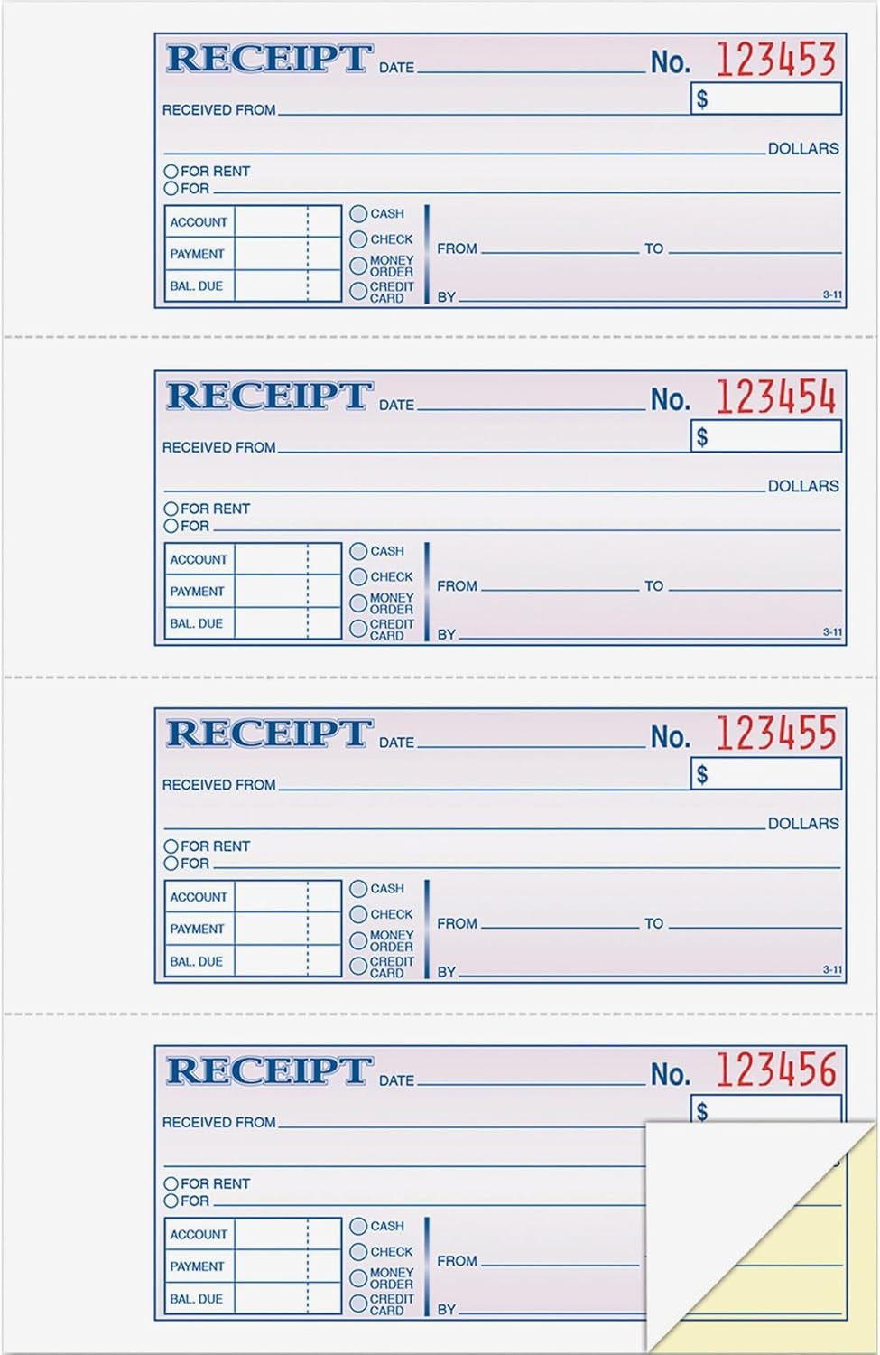 Money and Rent Receipt Book, 2-Part, Carbonless, White/Canary, 7-5/8″ X 10-7/8″,