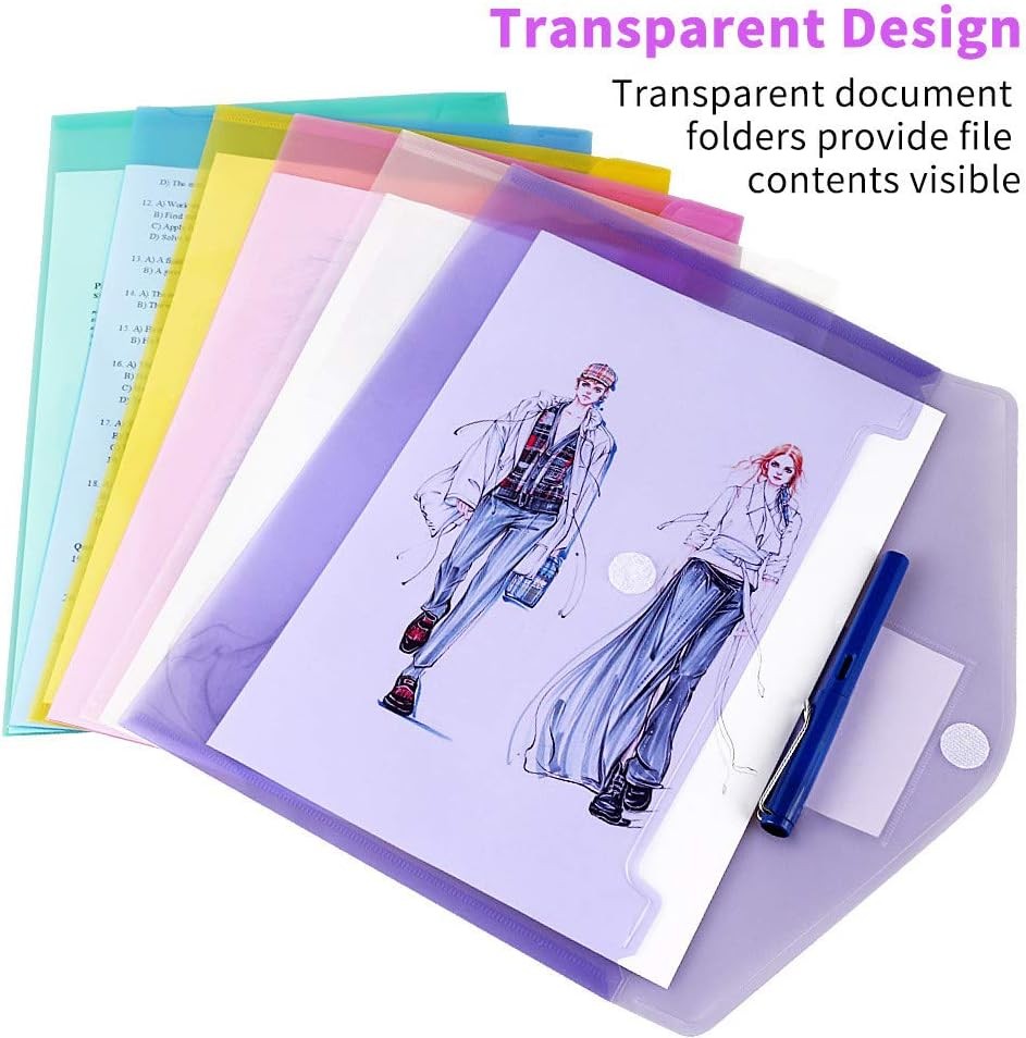 11 Pack Plastic Poly Filing Envelopes, Clear Document Folders US Multicolor