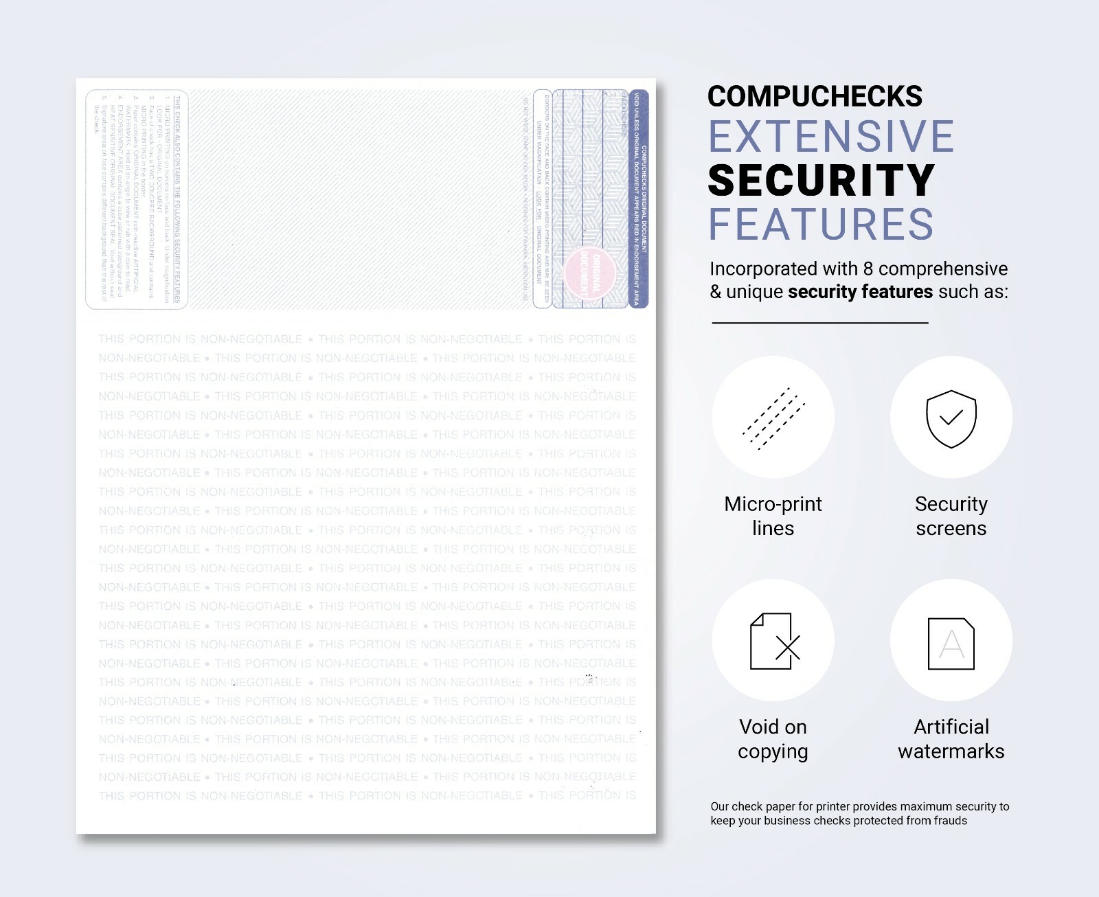 100 Blank Check paper “High Security” – Check on Top – Green Art Deco