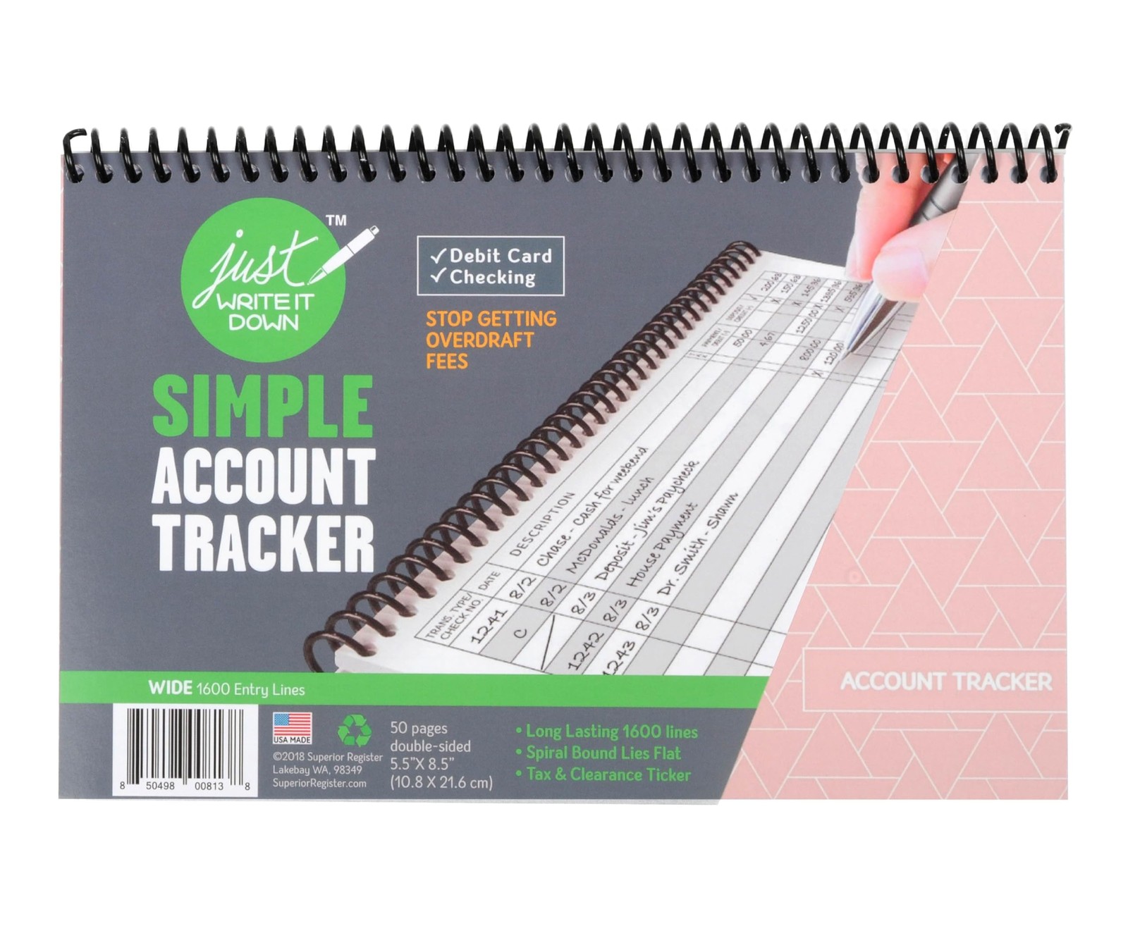 Simple Account Tracker Big Checkbook Register & Financial Ledger Debit Car…