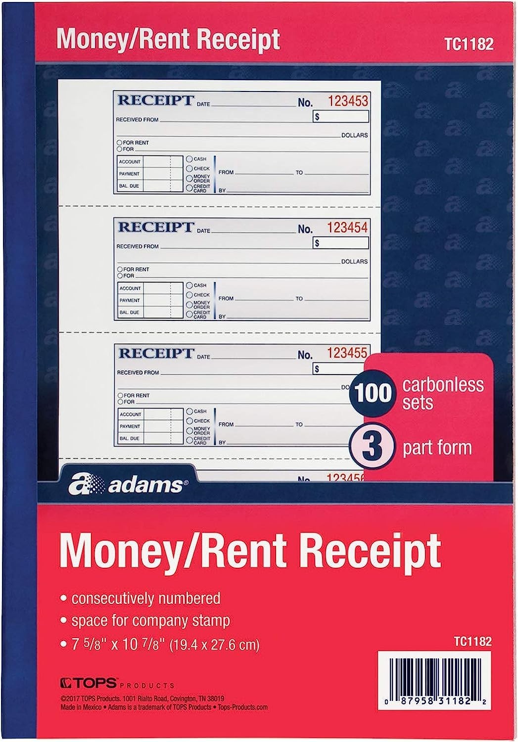 Adams Money Rent Receipt Books 12 Pack 100 Carbonless Sets For Landlords Hom…
