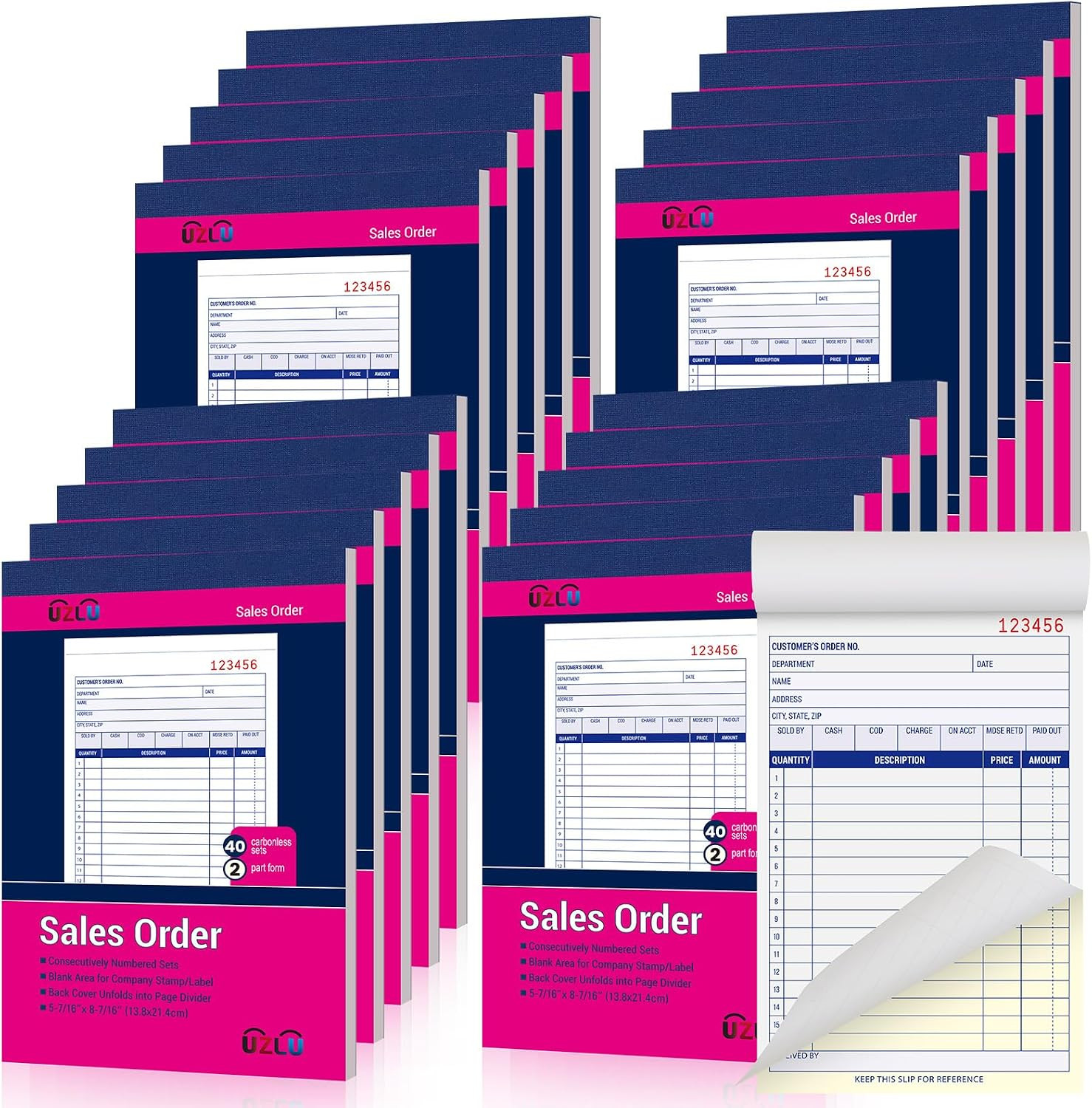 20 Pack Sales Order Book Bulk, 2-Part Carbonless Receipt Form Invoice, White/Yel
