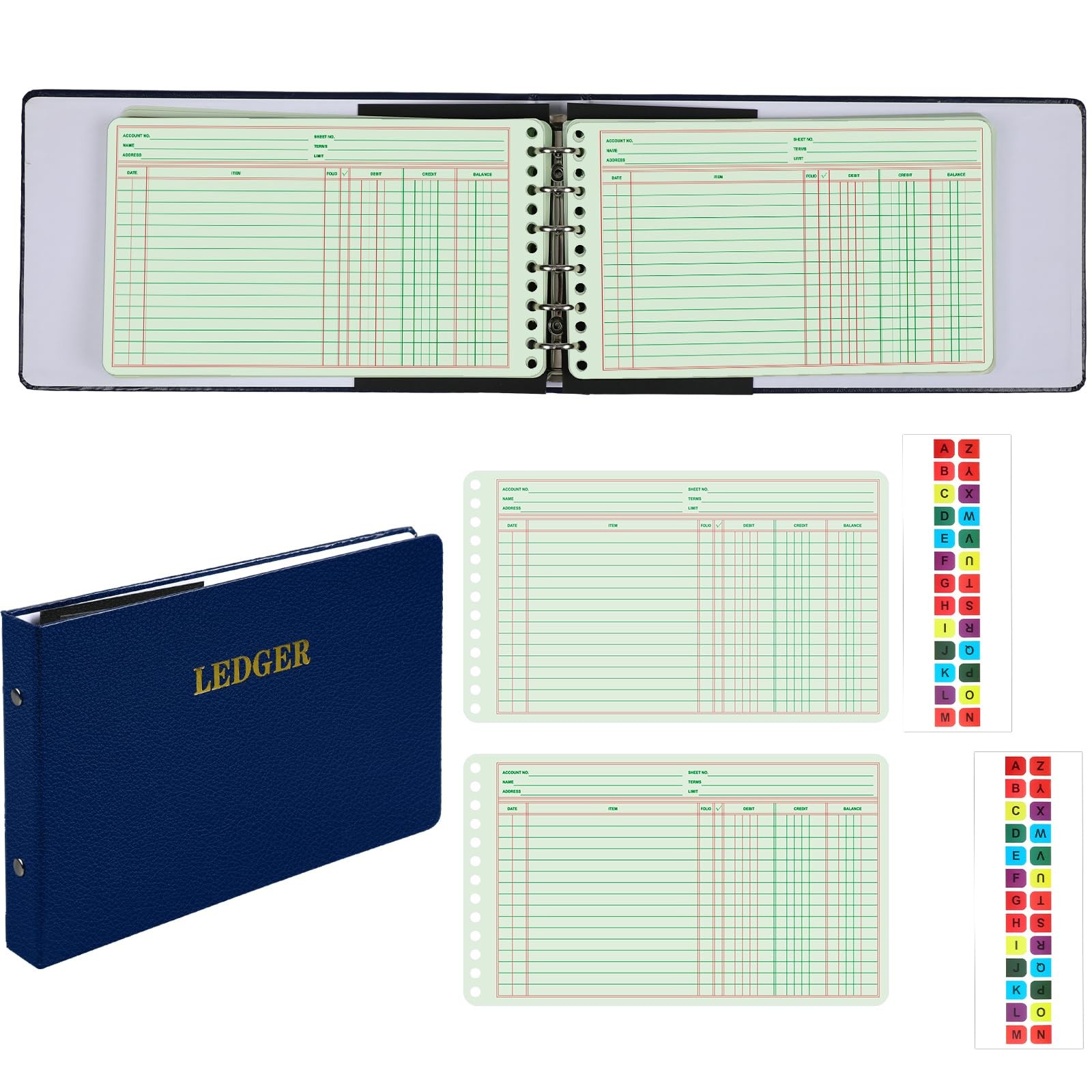 Ring Ledger Binder 200 Pcs 5″x8.5″ Sheets Small Index Tabs Bookkeeping