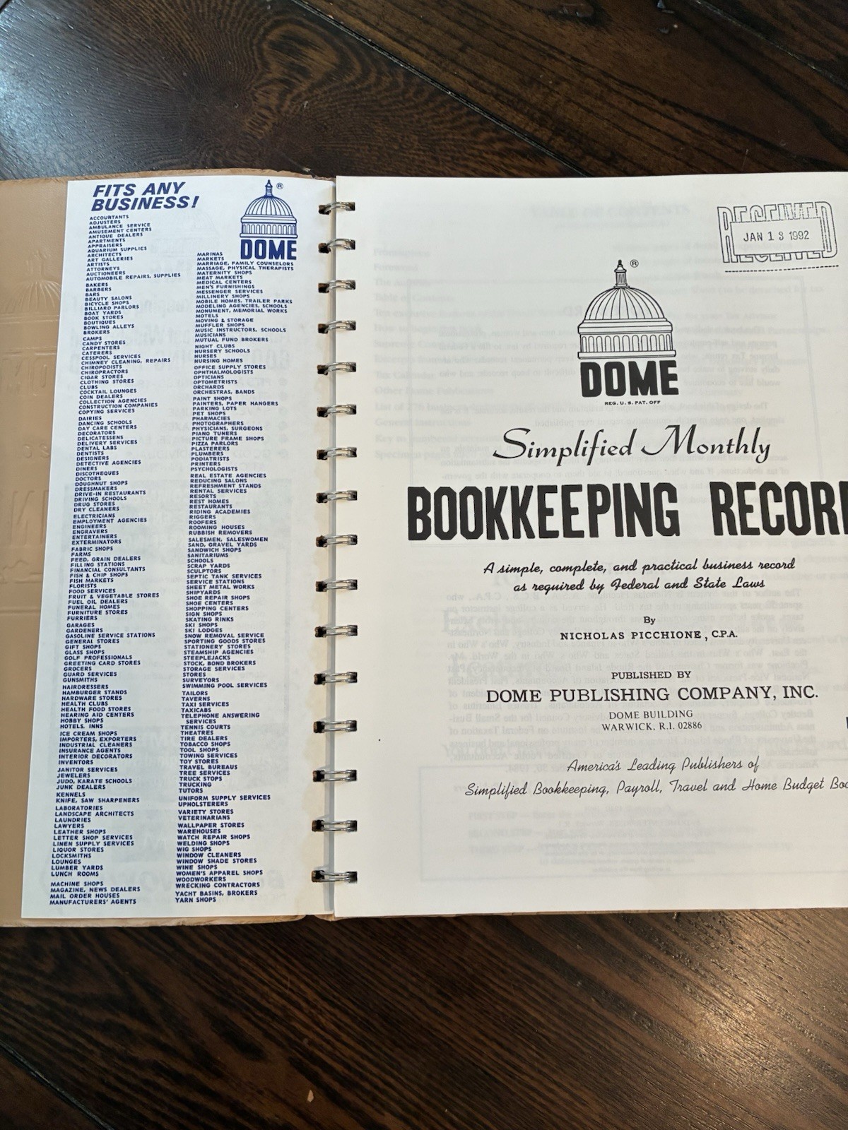 DOME Simplified Monthly Bookkeeping Record Spiral Bound #612 Nicholas Picchione