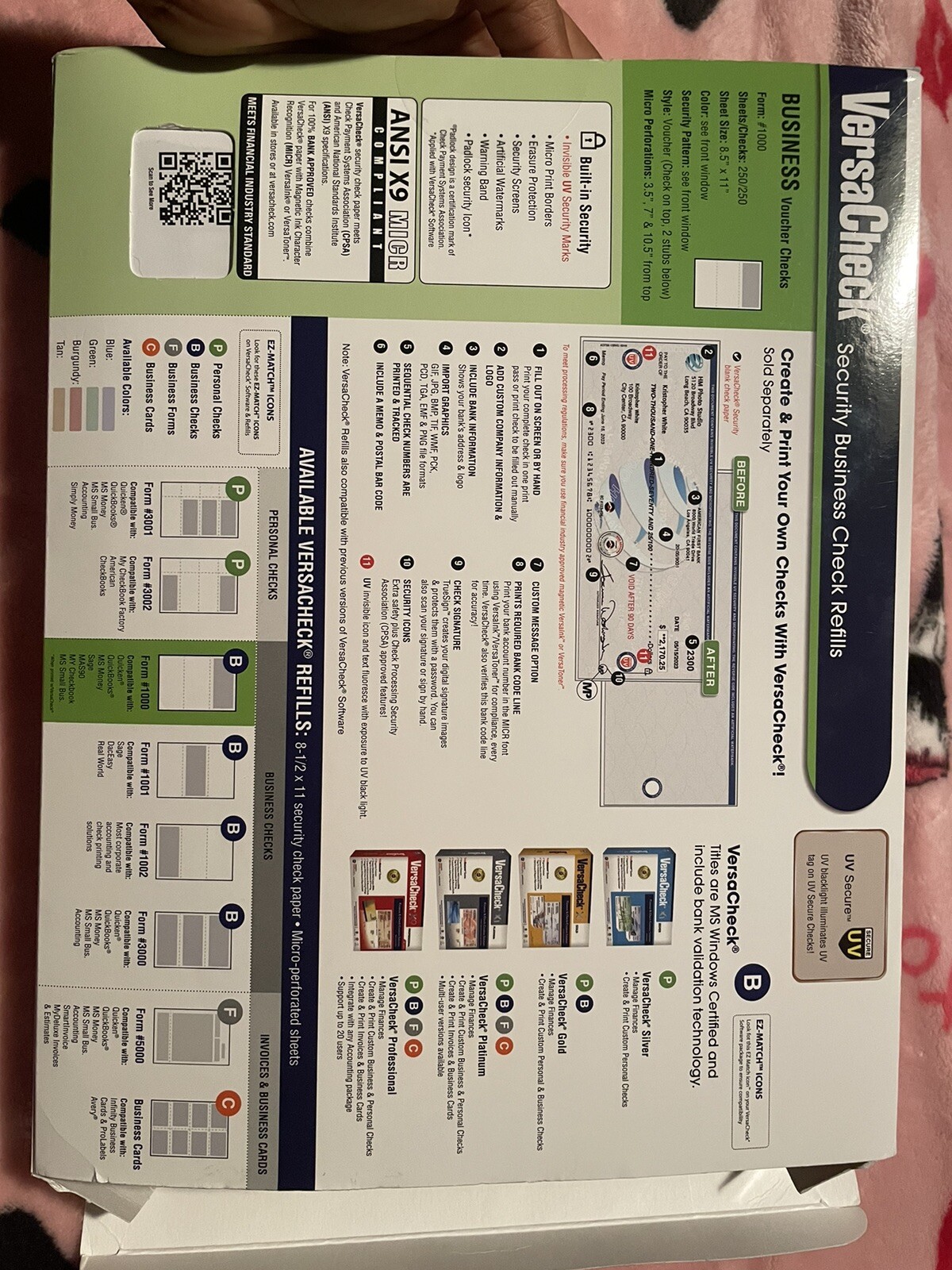 VersaCheck Security Business Check Refills Form #1000