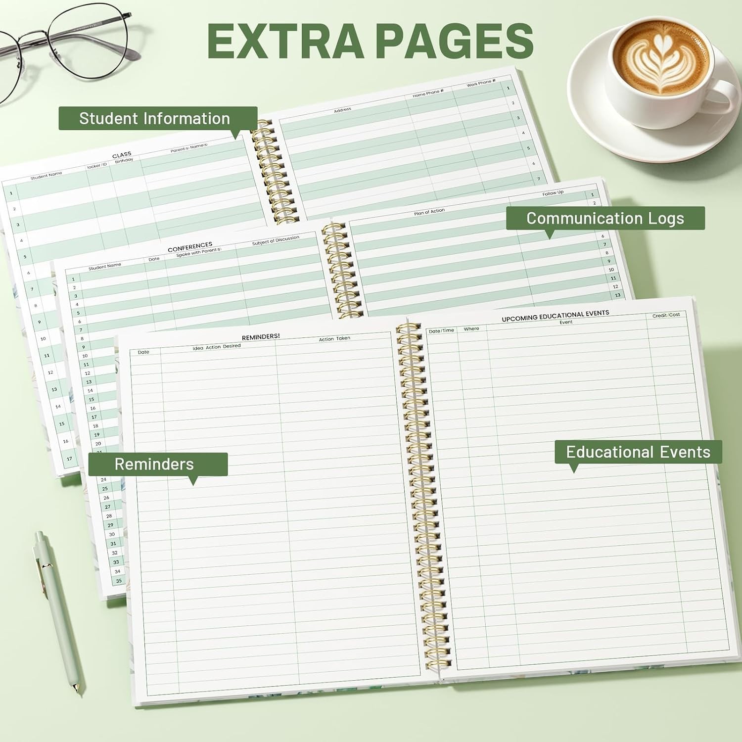 SUNEE Teacher Class Record Book for 11-12 weeks, 36 Names, 8.5×11 Inch, 104 P…