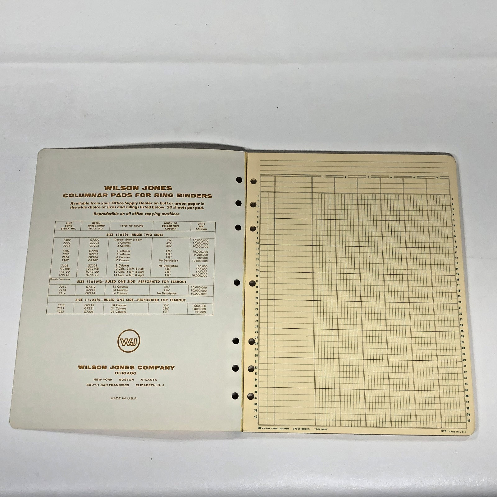 Vintage Wilson Jones Columnar Pad #7204, 11″ x 8.5″, 4 Columns, 23 Pages Remain