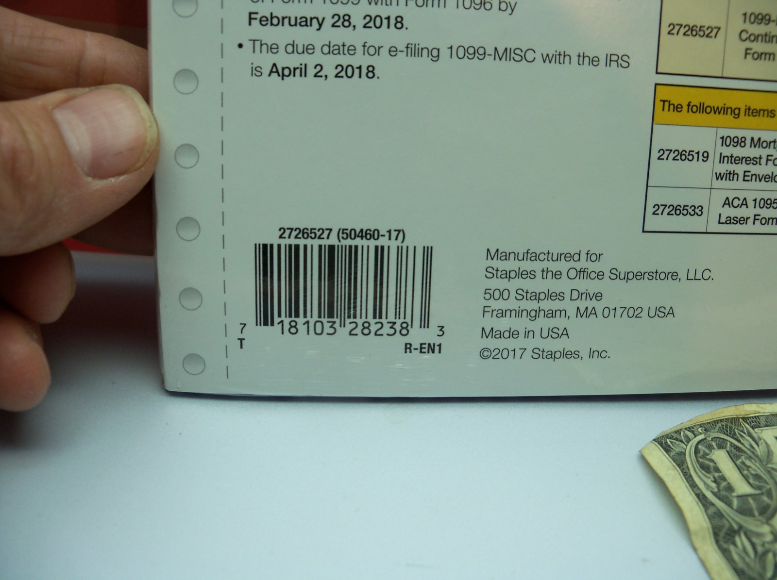 24 Ct Pack Staples 2017 Dot Matrix IRS Tax Form 1099-Misc 5-Part Form Sets USA