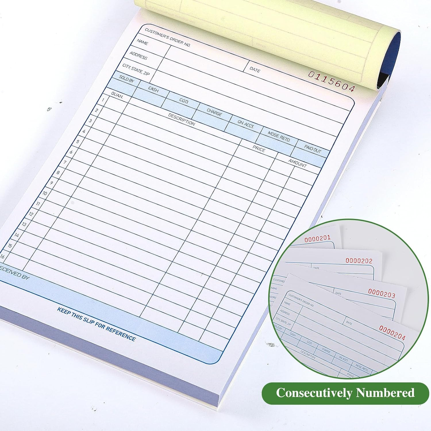 4 Pack Sales Order Book, 4-3/16 X 7-3/16″ Receipt Book with Carbon Copies,2-Part