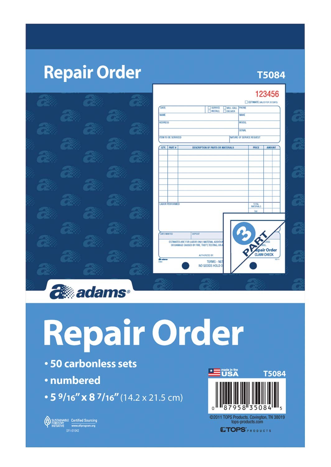 Adams Repair Order Books 3 Part Carbonless Forms With Claim Check 50 Sets