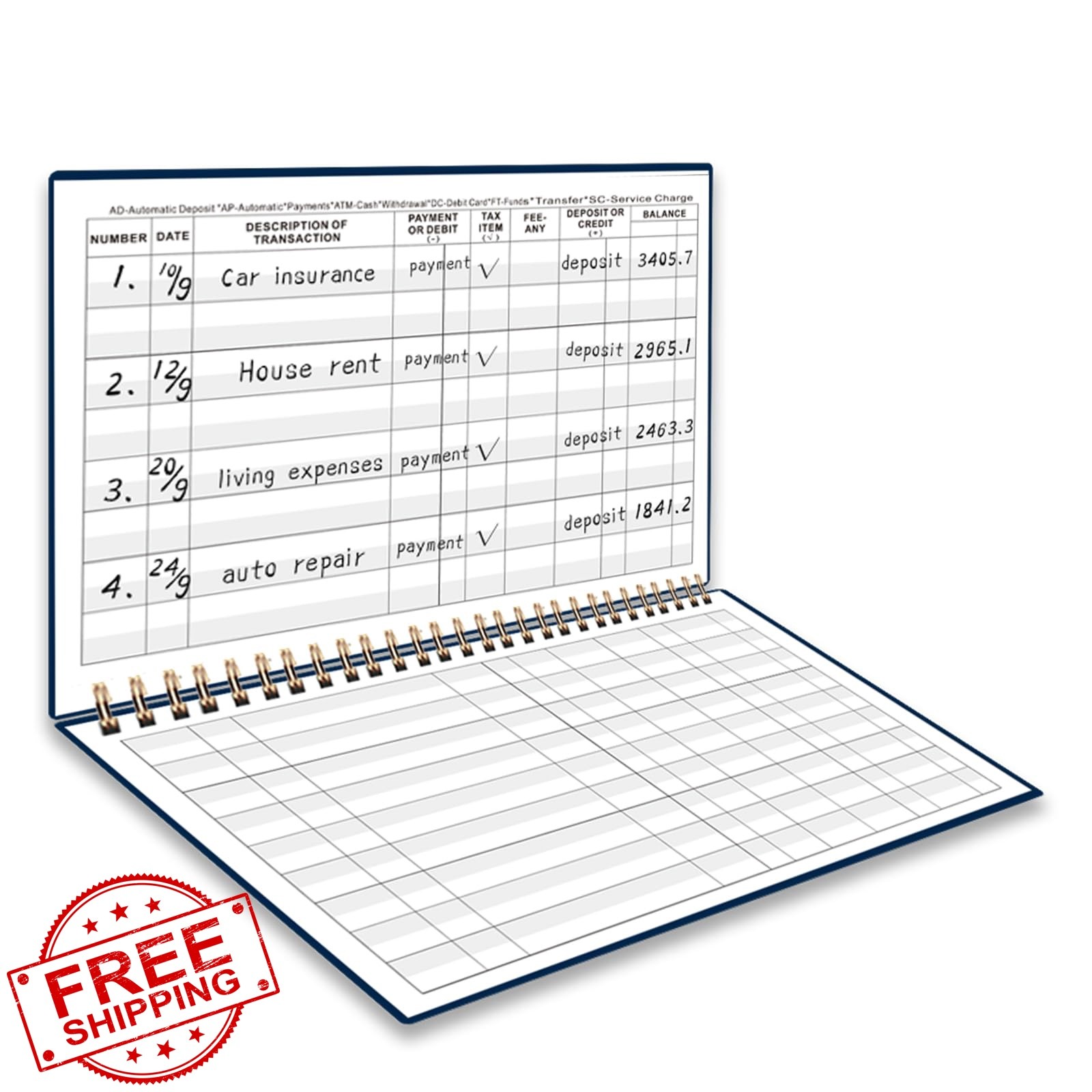Dayvorax Check Register Blue Large Print Spiral