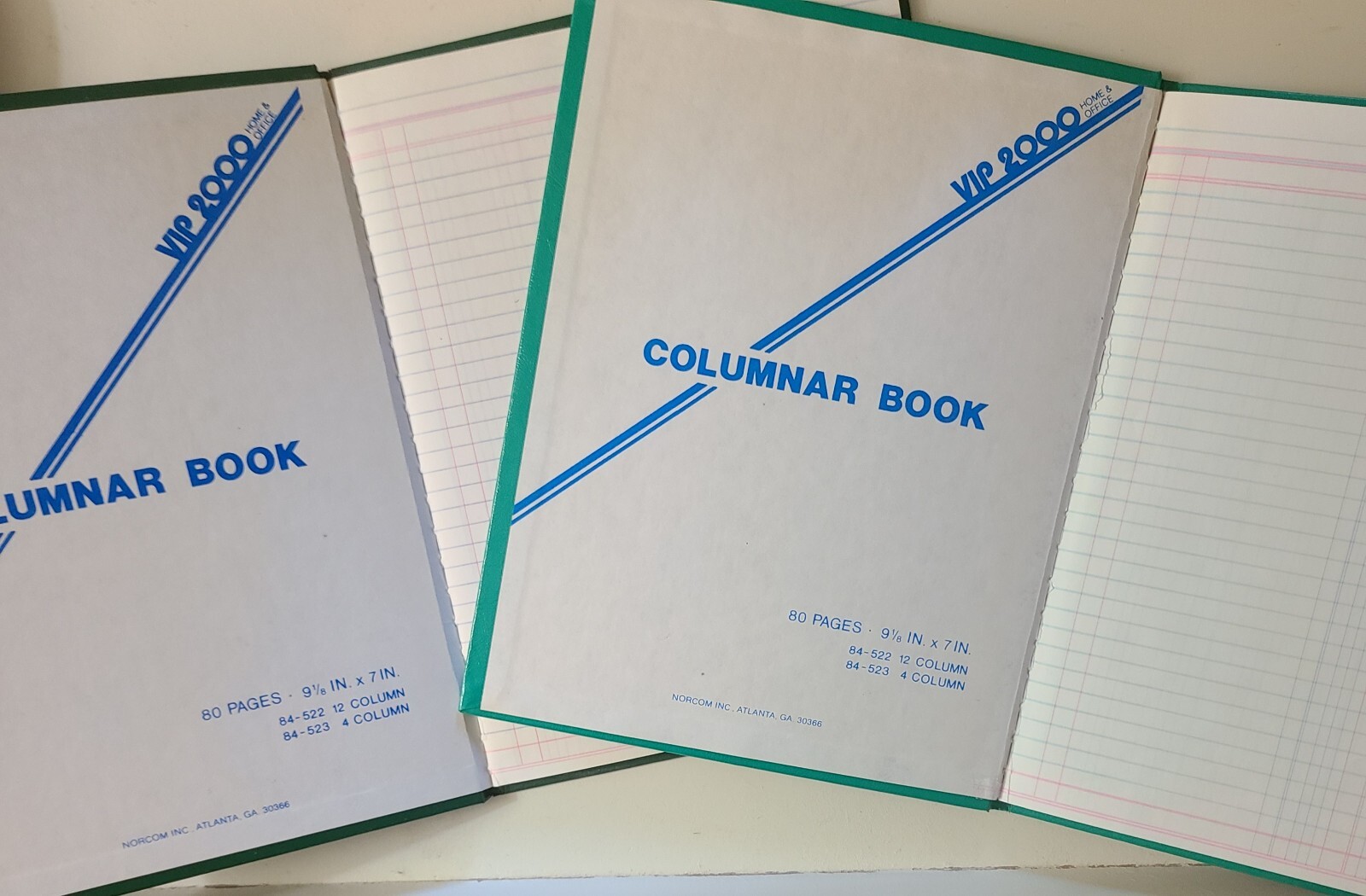 Lot of 2 ~ VIP 2000 4-COLUMN LEDGER, Hardbacks (9.5″ x 7.5″) by Norcom