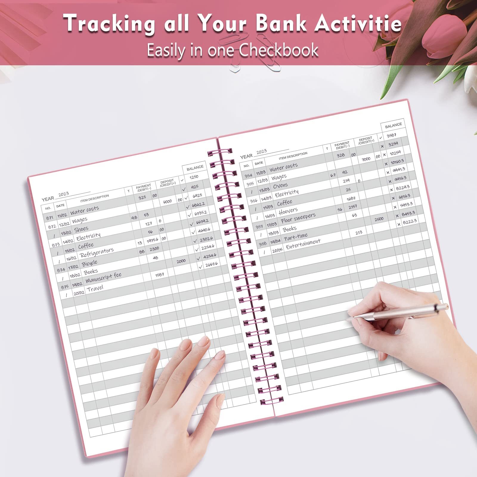 Double Spiral Check Registers Budget Planner for Personal Checkbook