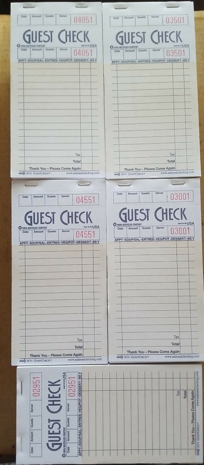 [50 Pads, 50 Sheets/Pad] Single Part Guest Checks Pad , 1 Part 2500 checks