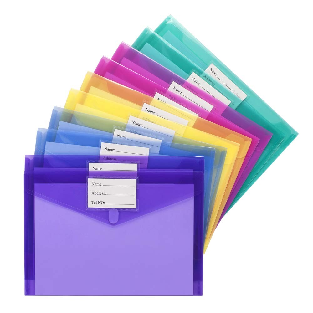 Sooez 10 Pack File Folders, Clear Poly 13.25 x 9.25 inches, Multicolored