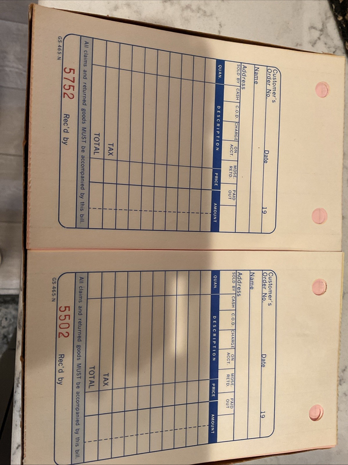 Business Forms Carbonless Sales Invoice Books GS-465-2 NOS