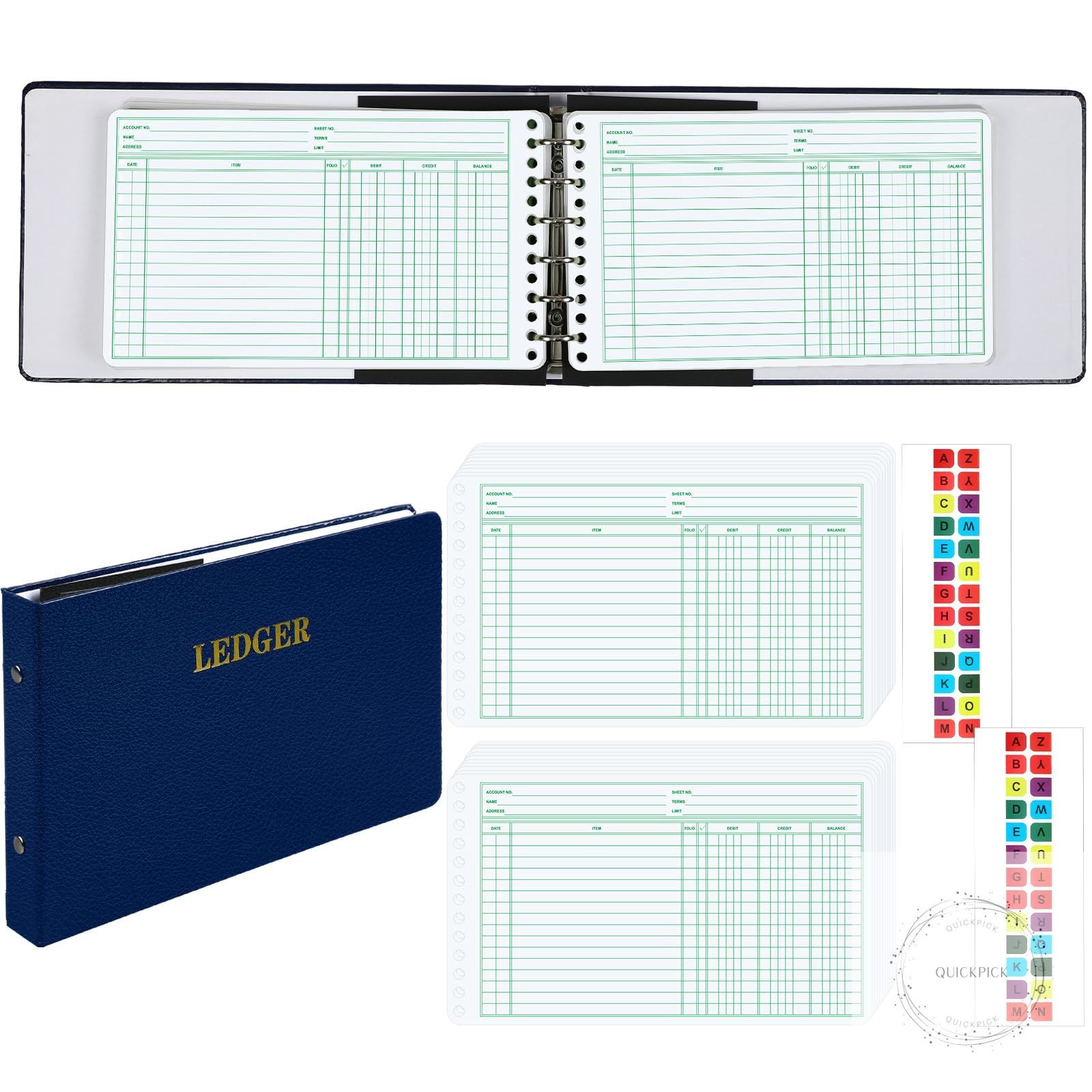 Ring Ledger Binder with 200 Pcs 5″x8.5″ Ledger Sheets Small Index Tabs for Bookk