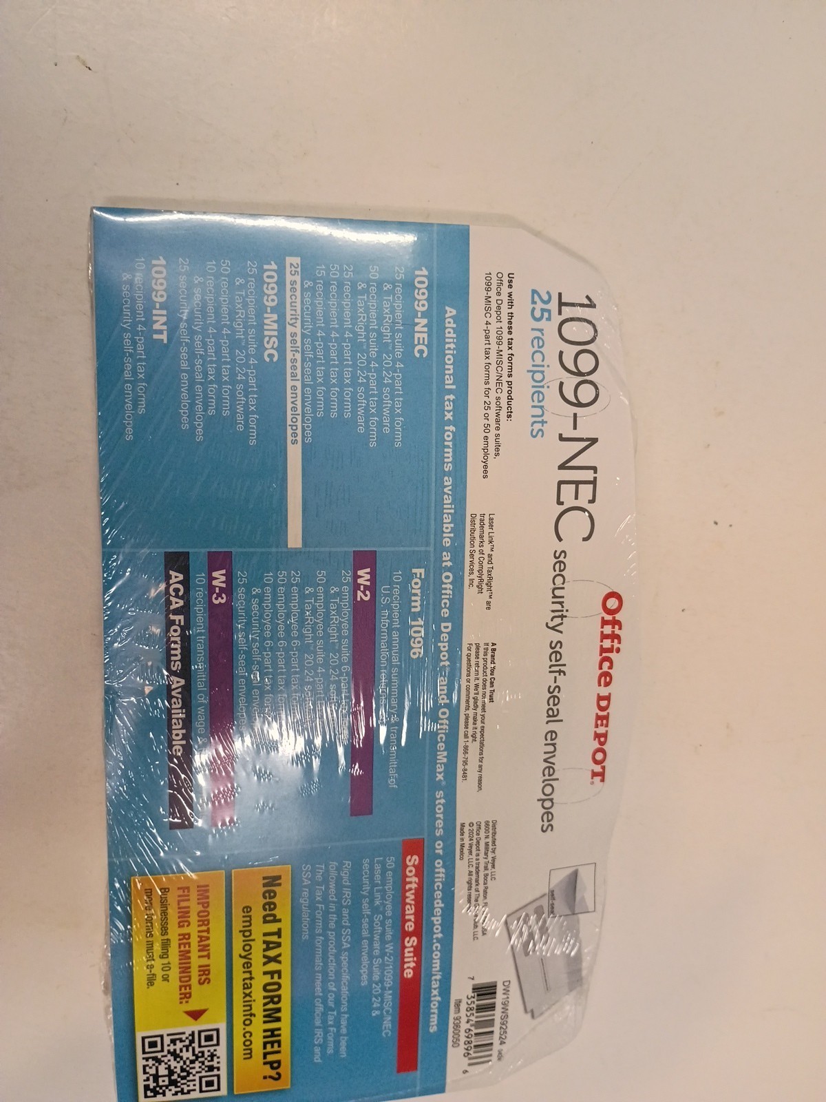 Office Depot Double-Window Self-Seal Envelopes For 1099-NEC Tax Forms 25PK