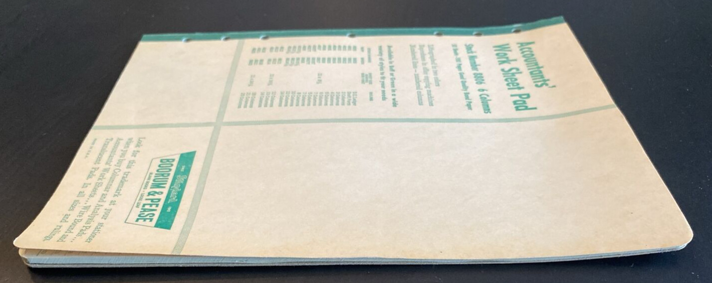 Vtg Boorum & Pease Columnar Acctg Pad 6 Column 8806 46 Unused, Blank Green Pgs