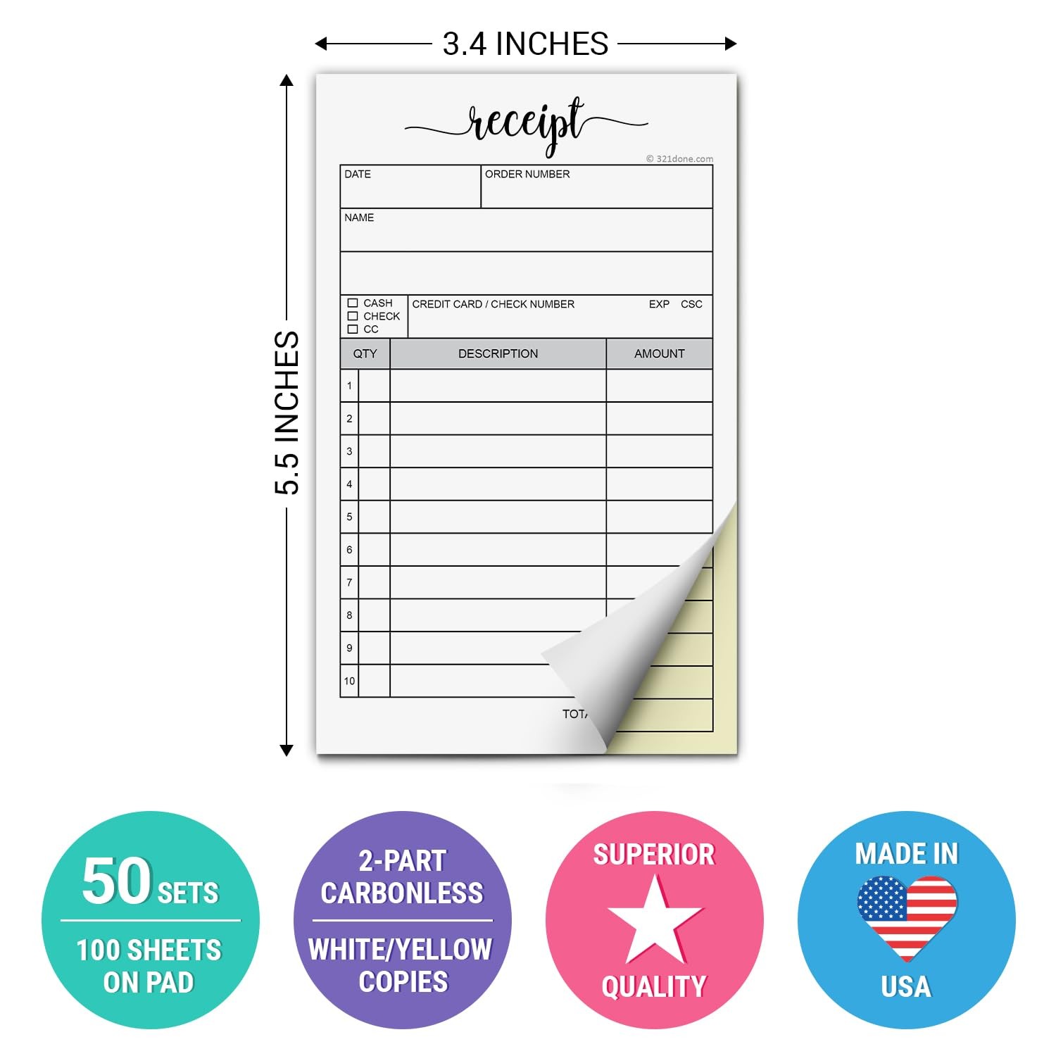 Receipt Book with Carbon Copies for Small Boutique Business – 2-Part Carbonle…